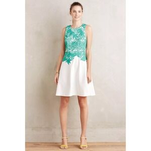 Moulinette Soeurs Anthropologie Green‎ Lace White Fit and Flare Dress Size 8